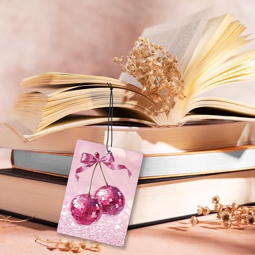Image of Funky Y2K Cherry Orange Lavender Car Air Freshener, Preppy Coquette Bow Disco Ball Fruit Hanging Air Freshener 4 Pcs for Cars Closet Drawer Books, Cute Car Accessories Mirror Decor for Women