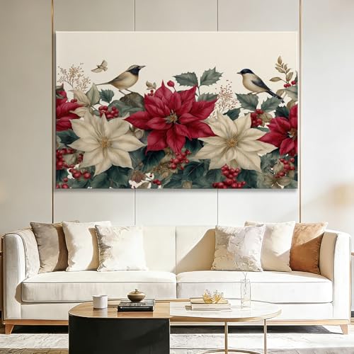 Impression sur toile floral et oiseau 90x60 cm pour chambre