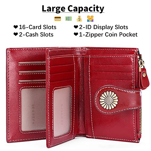 Womens Wallet Pouch Purse Genuine Leather Bifold ID Window Credit Debit Card Holder RFID Protected with Gift Box (Red)3