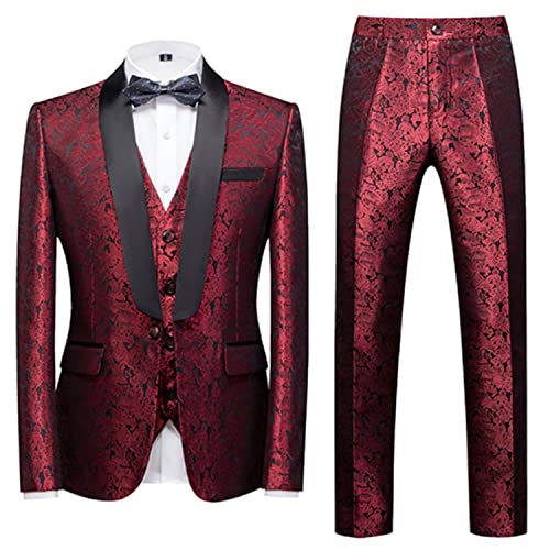 Costume Homme Jacquard 3 Pièces avec Revers Châle à Un Bouton pour Mariage