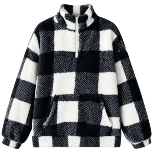 PXQIRMR Sweatshirt for Women Fuzzy Plaid Half Zip Kangaroo Pocket Pullover - image 5