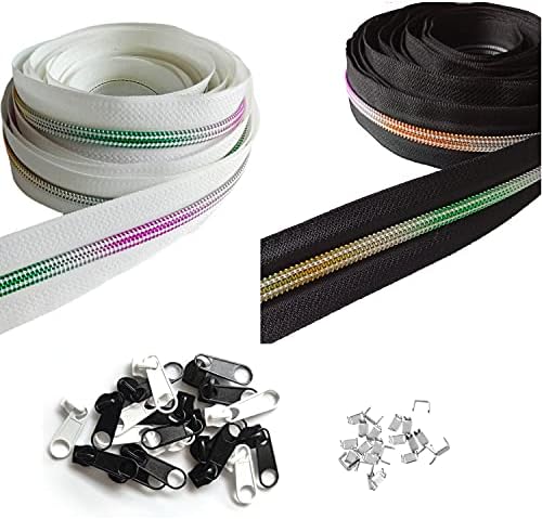 42-teiliges Reißverschluss Set - 10m Schwarz & 10m Weiß Mit 40 Reißverschlussköpfen