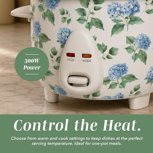 Image of COOK WITH COLOR 6 Cup Rice Cooker 300W - Effortless Cooking and Perfectly, Cooks 3 Cups of Raw Rice for 6 Cups of Cooked Rice, Floral Blue /Green