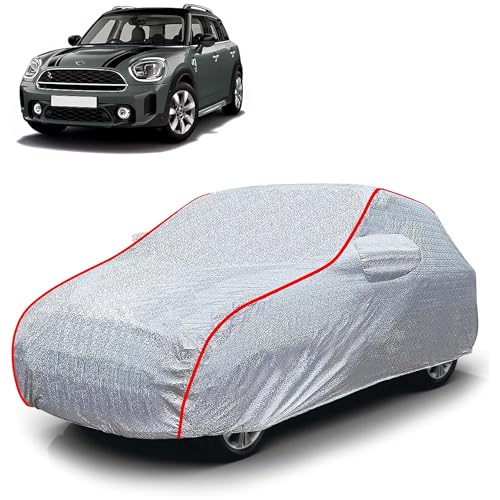 Image of Sulfar 100% Waterproof Car Body Cover Compatible with Mirror for BMW Countryman Coupe (Triple Stitched, Full Bottom Elastic, Magic Silver with Red Piping)