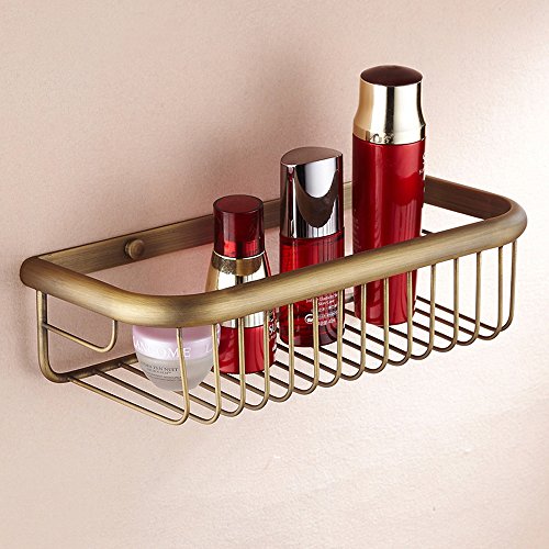 weare Home Baño Accesorios Retro sólido cobre ducha cesta – Organizador de bronce revestimiento pared montaje agarre Bar para cocina, baño accesorios decoración