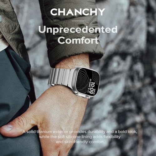 Image of CHANCHY Titanium Band Compatible with Apple Watch Ultra 3 /2 /1 Band 49mm 46mm 45mm 44mm 42mm, Luxury Band Titanium Silicone Dual-Layer Link for Men iWatch Series 11 10 9 8 7 6 5 4 SE