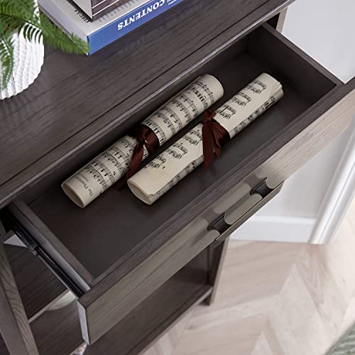 Image of Leick Home 84263 Mantel Height 3-Shelf Corner Bookcase with Drawer Storage, Gray Oak