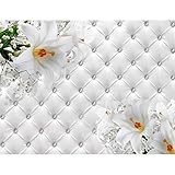 Fototapeten 396 x 280 cm Blumen 3D Lilien | Vlies Wanddekoration Wohnzimmer Schlafzimmer | Deutsche Manufaktur | Weiss 9185012a