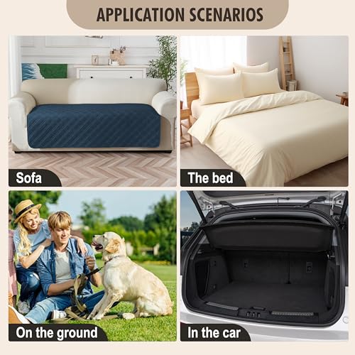Image of Genina Waterproof Couch Cover,Washable Anti-Slip 78inch Sofa Covers with 3 Cushions(78inch /Peacock Blue)