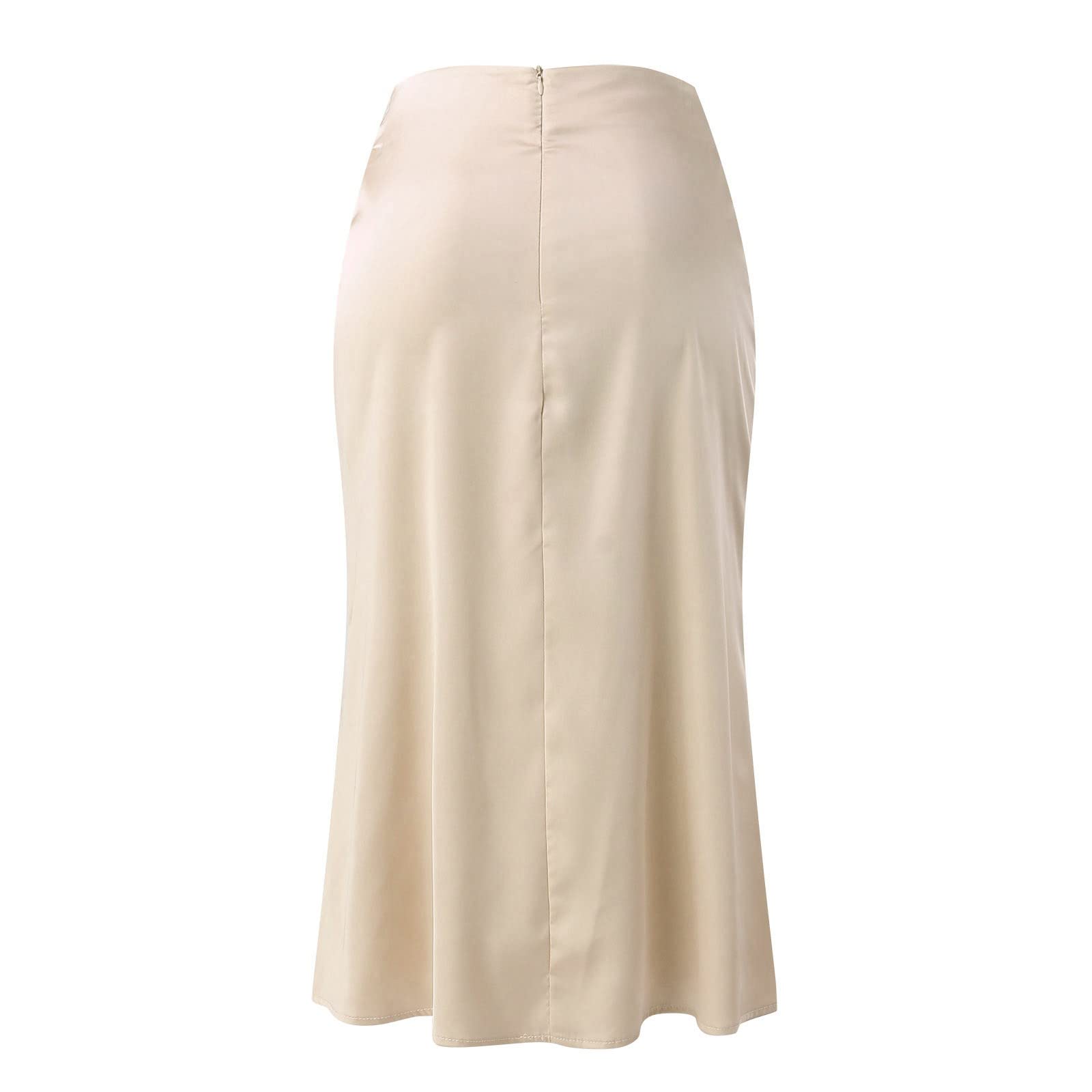 Generico Gonna Donna Raso Vita Alta e Linea ad A Elegante Seta Midi Gonna da Lavoro Casual Elastica con Zip Festa Estate