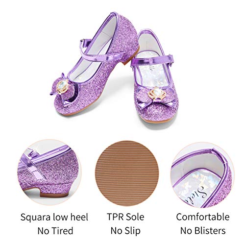 Stelle Girls Dress Shoes Glitter Princess Shoe Flower Mary Jane Low Heels Party Wedding Prom Footwear for Toddler Kids(T13-Purple, 1ML)