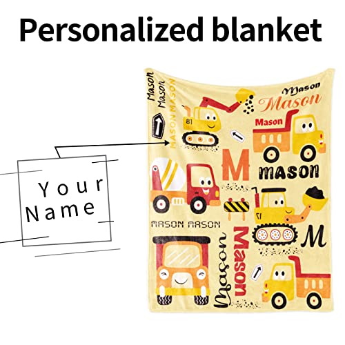 Image of Custom Construction Blanket with Name for Boys Girls Personalized Blankets