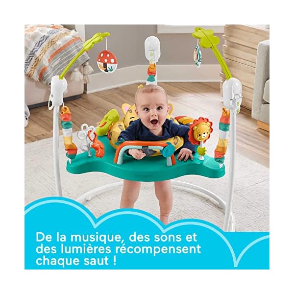 Fisher-Price Jumperoo Baby-Spielcenter mit Lichtern, Geräuschen und Musik, interaktiver Wippsitz für Babys, Hüpf-Leopard… – Bild 12