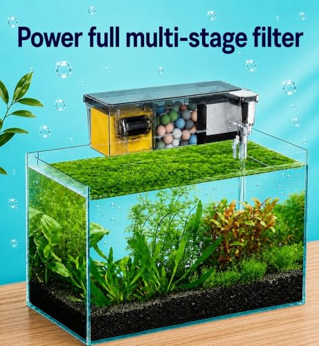 Image of rizopets Multi Section bio top Filter watt 6-3-Chamber Aquarium Filter System with Mechanical, Chemical and Biological Filtration, Hanging Filter for Fish Tank watt 6 (BL-772)