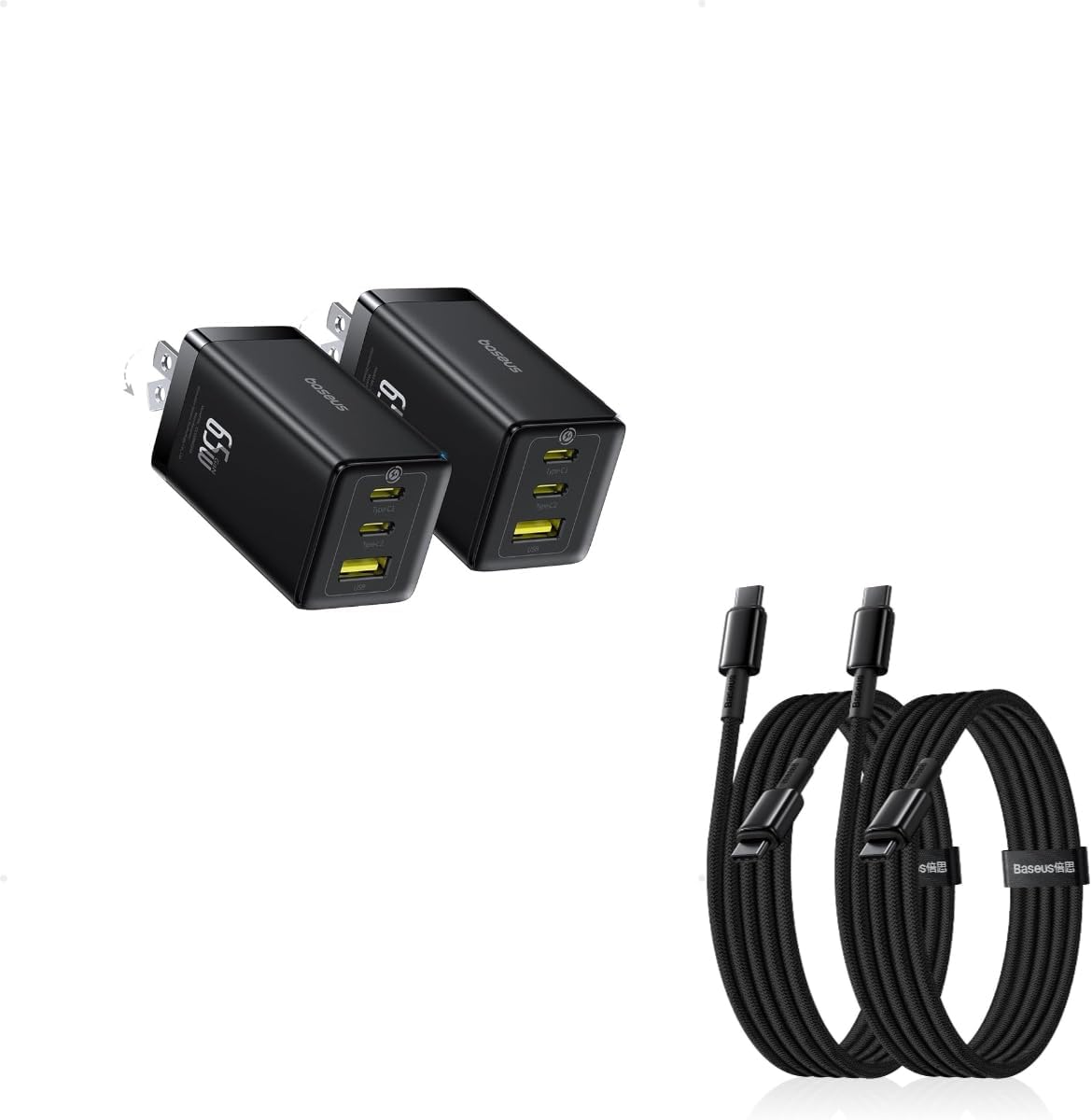 Baseus 65W USB C Charger Block & 100W USB C Cable 2-Pack