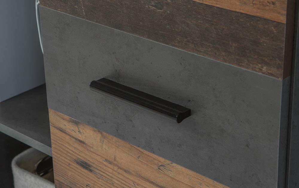 Forte Grigor Wohnwand mit 4 Türen, Holzwerkstoff, Old Wood Wintage mit Betonoptik Dunkelgrau, B x H x T: 290 x 192,3 x 41 cm