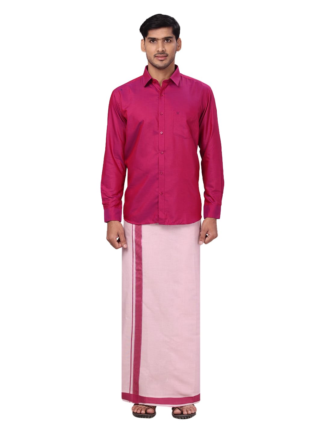Mens Cotton Full Sleeve Shirt with Tissue Matching Border Dhoti Wedding Combo Kandala-image-40