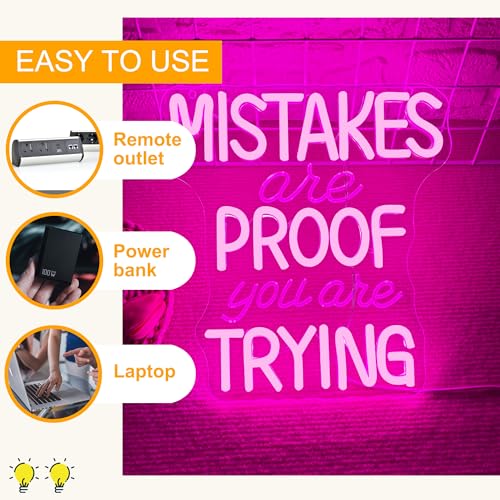 Image of Allball Mistakes Are Proof You Are Trying Neon Sign, Motivational Neon Sign USB Powered LED Dimmable, for Classroom Office Children Room Bedroom Living Room Sign, Graduation Gift(11.8 * 11 In)