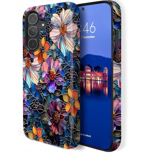 Coque robuste Samsung Galaxy A57 avec motif floral artistique vitrail