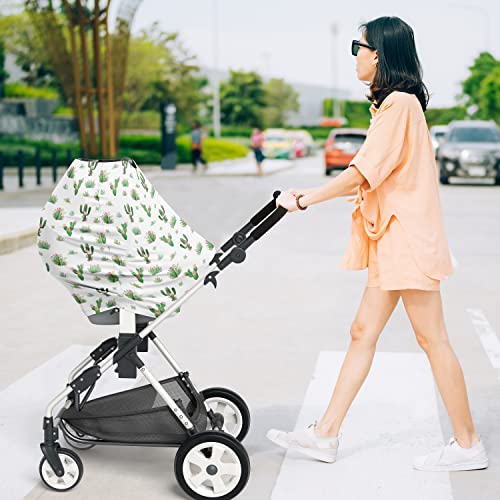 Image of Sweet Jojo Designs Cactus Floral Girl Infant Baby Car Seat Cover Nursing Breastfeeding Shopping Cart Stroller Canopy - Pink and Green Boho Bohemian Watercolor Shabby Chic Desert
