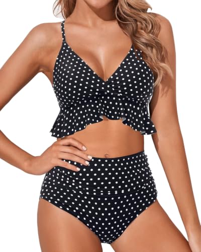 Image of Women Ruffle Bikini Set High Waisted Tummy Control Two Piece Swimsuits
