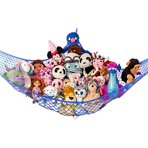 Image of Stuffed Animal Hammock, Large | Corner Stuffed Animal Storage & Plushie Net | Toy Hammock for Stuffed Animals | Holds 12lbs | Easy Hang, All Hardware Included | Blue Bedroom Decor | by Lilly's Love