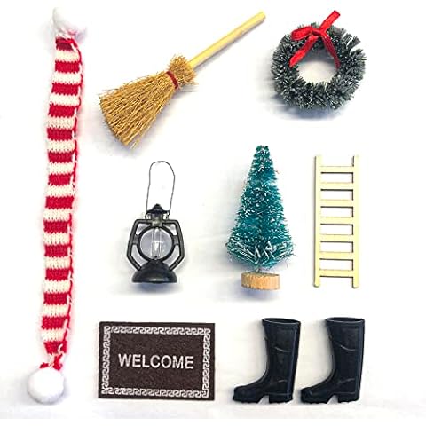 Miniatur-Puppenhaus, Weihnachtszwerg-Tür-Zubehör-Set, Gartengeräte, Miniatur-Garten, Mikro-Landschaft, wichtel zubehör, Miniatur-Puppenhaus-Möbel-Set, Ornament, DIY-Dekoration, Geschenk, 8 Stück Cover