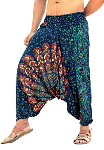 SARJANA HANDICRAFTS Mens Womens Rayon Mandala Pockets Harem Pants Yoga Drop Crotch Trouser (Green)