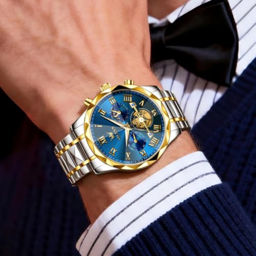 Image of OLEVS Watches for Men Luxury Diamond Casual Large Dial Watches Stainless Steel Waterproof Business Dress Analog Luminous Date Mens Watches