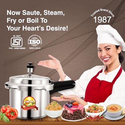 Image of Kanchan Classic Aluminum Pressure Cooker with Outer Lid (12 Liters) - 5 Year Warranty, Large Pressue Cooker Ideal for Big Family & Commercial, Gas Stovetop Compatible ISI Certified