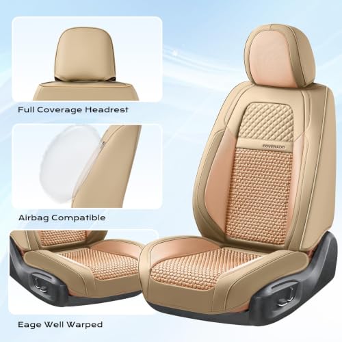 Image of Coverado Car Seat Covers Front Seats, Waterproof Front Seat Covers Nappa Leather Seat Covers for Cars, Breathable Summer Car Seat Cushion Universal Fit for Most Cars SUV Trucks(Front, Beige)