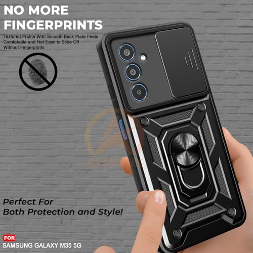 Image of Armor Bumper Back Cover Case for Samsung M35 5G | Rotating Camera Cover, Ring Holder & Kickstand | Heavy Duty & 360 Degree Protection Samsung M35 5G Cover (Black)
