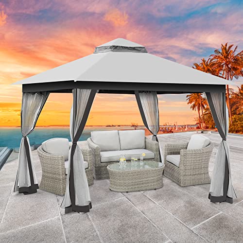CHARMELEON-10×10-Gazebos-for-Patios-with-4-Sandbags-Waterproof-Gazebo-Canopy-with-Netting-Screen-Walls-Outdoor-Gazebo-with-100-Square-Feet-of-Shade-for-Garden-Backyard-Deck-and-Lawns-Gray CHARMELEON 10×10 Gazebos for Patios with 4 Sandbags Waterproof Gazebo Canopy with Netting Screen Walls Outdoor Gazebo with 100 Square Feet of Shade for Garden Backyard Deck and Lawns Gray