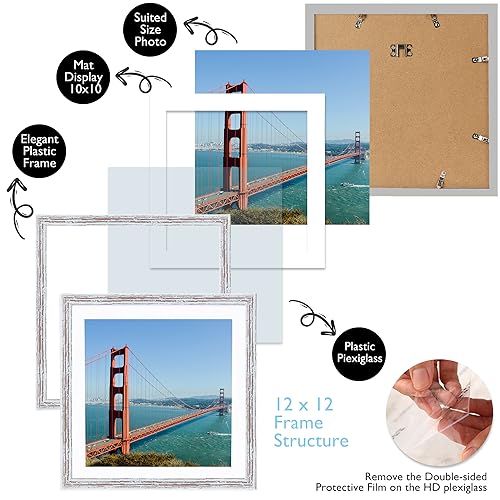 Heytuya 12X12 Inch Picture Frame Distressed White For Wall Hanging, Poster Frame Display 10X10 Inch With Mat Or 12X12 Without Mat thumb #3