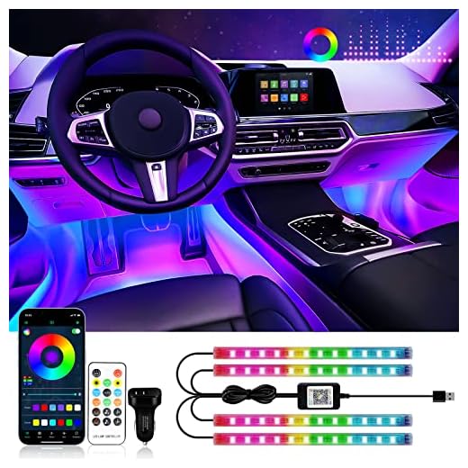 RGB Interior Car Strip Lights with Smart APP Control, Music Sync Under Dash Footwell Neon Internal Lighting Kit Multicolor,12V LED Strip Lights for Cars, Trucks, SUVs with Car Charger(1 Set)