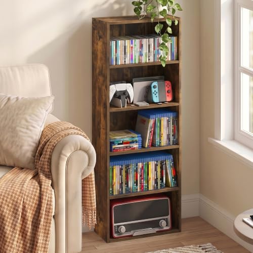 Furinno Basic DVD Shelf, 5-Tier CD Rack, Cube Storage, Amber Pine | 7 x 17 x 44, Open Shelf for DVD Blueray Game Disc, Organizer Media Shelf, for Living Room, Bedroom, Home Office - image 3