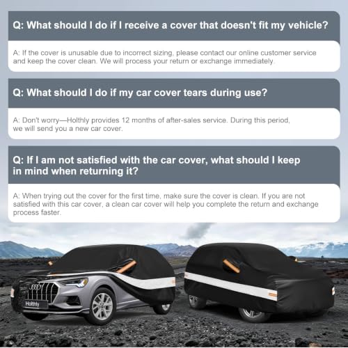 Image of 10 Layers SUV Car Cover Custom Fit for Audi Q3 (2012-2026), Waterproof All Weather for Automobiles, Outdoor Full Cover Sun Rain Dust UV Protection with Cotton. Black