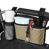 SHIFANQI Wheelchair Bag with Cup Holder, Wheelchair Accessories Armrest Side Bag Multi Pockets Pouch for Electric Wheelchairs, Walker, Rollators & Mobility Scooters, Adults, Seniors, Khaki
