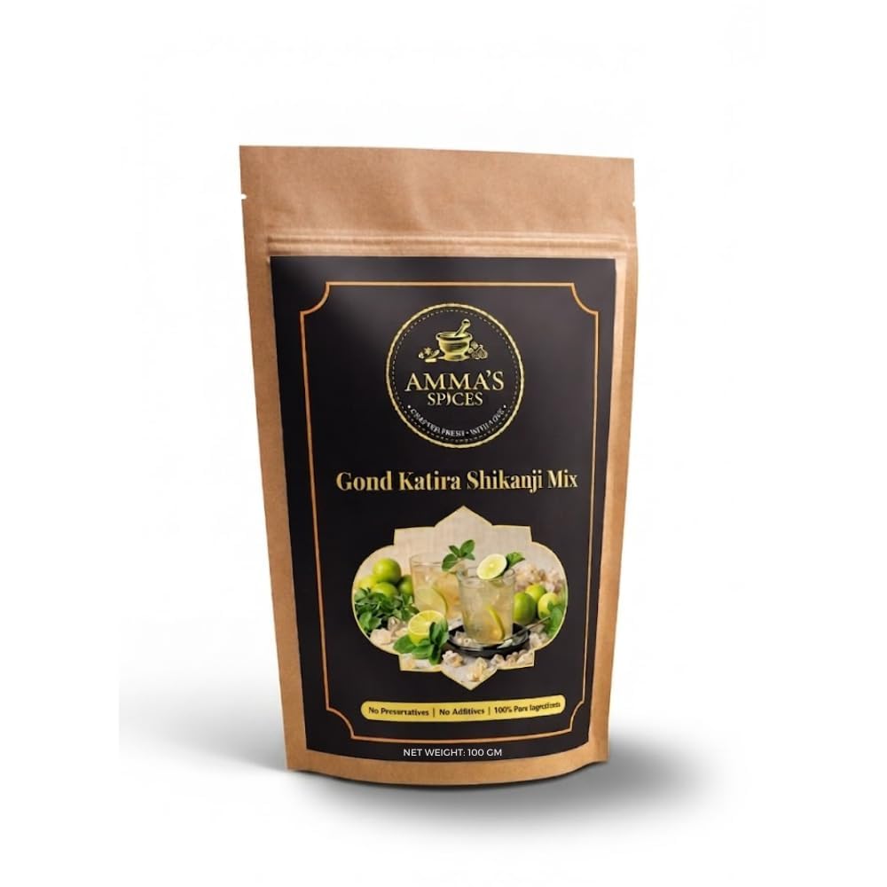 Amma's Spices Gond Katira Shikanji Mix Powder | Instant Lemonade Sharbat Drink | Natural Cooling Summer Refreshment | No Preservatives & Additives | Ready to Mix Beverage Powder | 100g-image-14