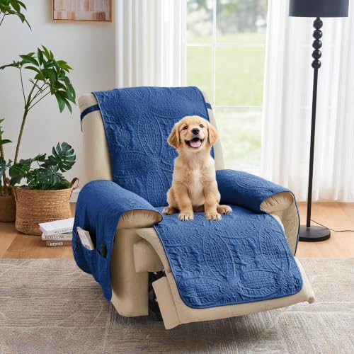 Image of Large Blue Recliner Chair Covers, Quilted Decor Water-Repellent Lazy Boy Chair Covers, Pet Friendly Large Recliner Cover for Dogs Cats, Washable Couch Cover (Recliner 30 inch, Blue)