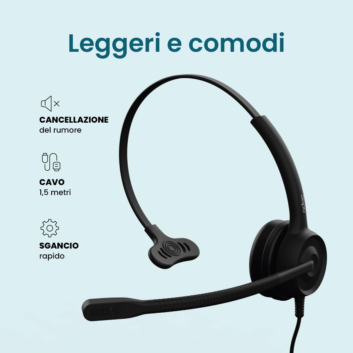 ADOC Cuffie con microfono HC01, cancellazione del rumore, cavo 1,5 m, cuscinetti in pelle, fascia regolabile, microfono girevole a 360 gradi. Colore: nero.