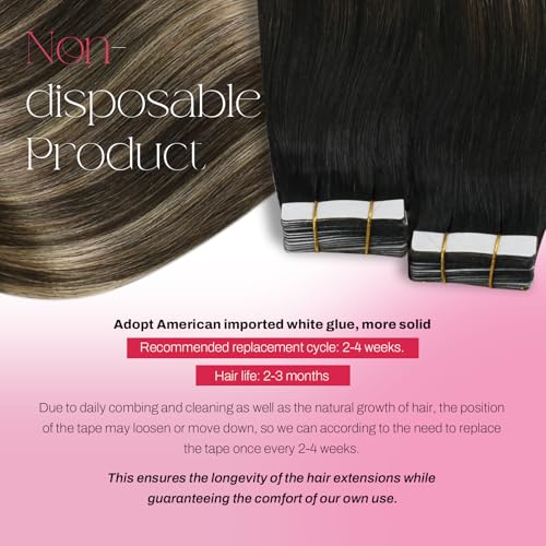 Image of Moresoo Tape in Extensions Real Human Hair Caramel Balayage 24in 20Pcs 50g | Seamless tape in hair extensions human hair, off-black base, caramel dimension, long strands for braids and photo shoots