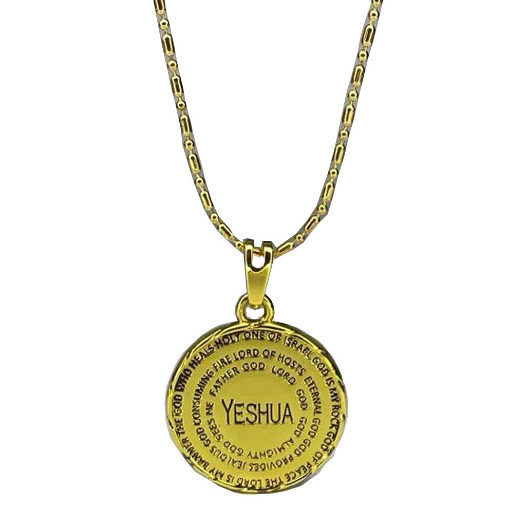 Shofars From AfarHebrew & English Yeshua Gold Names of God Medallion Necklace - chain included, Zinc, No Gemstone, Zinc, No Gemstone