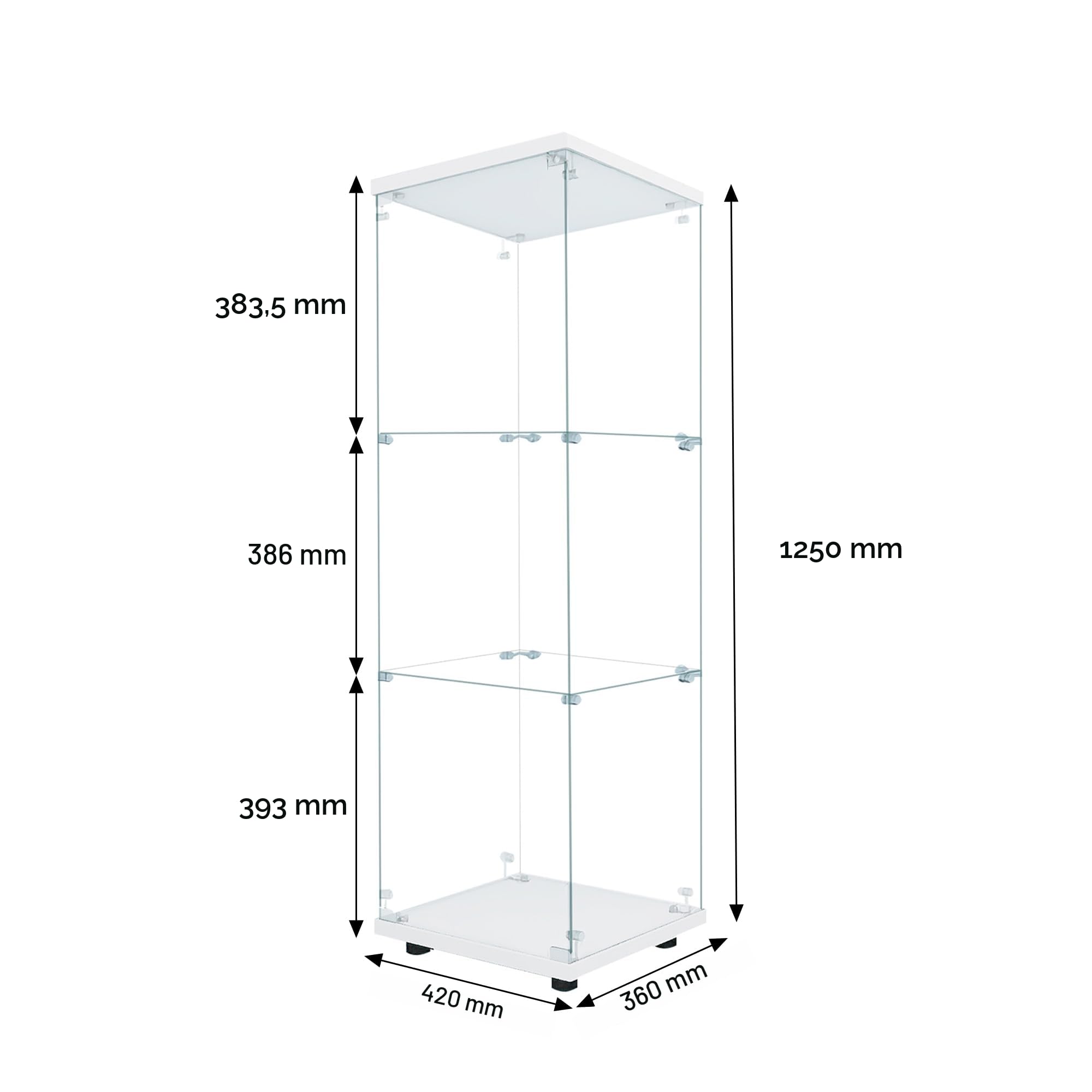 Vitrina de Cristal, Vitrina expositora, Armario de colección Moderno de 3 Capas con Puerta, Mueble Vitrina de Cristal con LED, para Dormitorio, Sala de Estar, 42 x 36 x 125 cm, Blanco