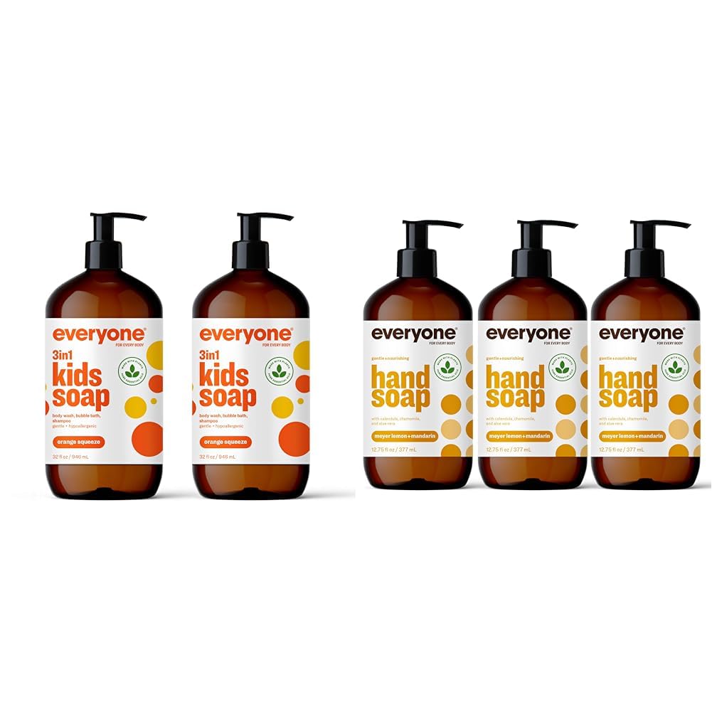 Everyone 3-in-1 Kids Soap Body Wash Bubble Bath Shampoo 32 Ounce Pack of 2 Liquid Hand Soap 12
