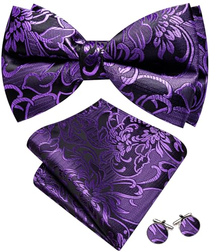 Image of YOHOWA Paisley Striped Men Bow Tie Pre-Tied Formal Adjustable Colorful Bowties Handkerchief Cufflinks Set Wedding Party