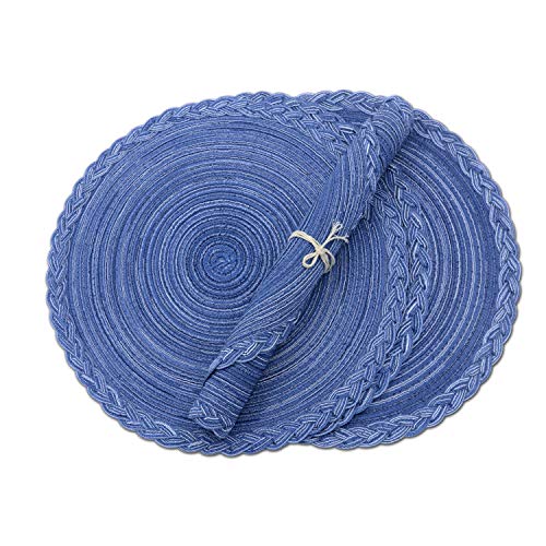 ZJright Lot de 4 sets de table ronds en coton tressé résistant à la chaleur 38 cm Bleu
