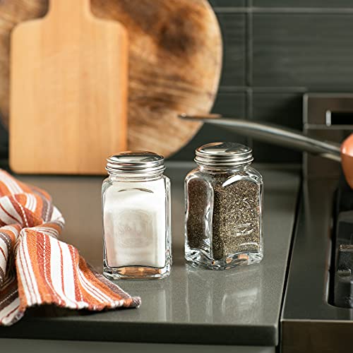RSVP International Jumbo Retro Glass Salt & Pepper Shaker, Screw On Stainless Steel Lid, Each Shaker Holds 8 Ounces, Clear, 2.25x2.25x4.3, 2 Piece - Thumbnail 2