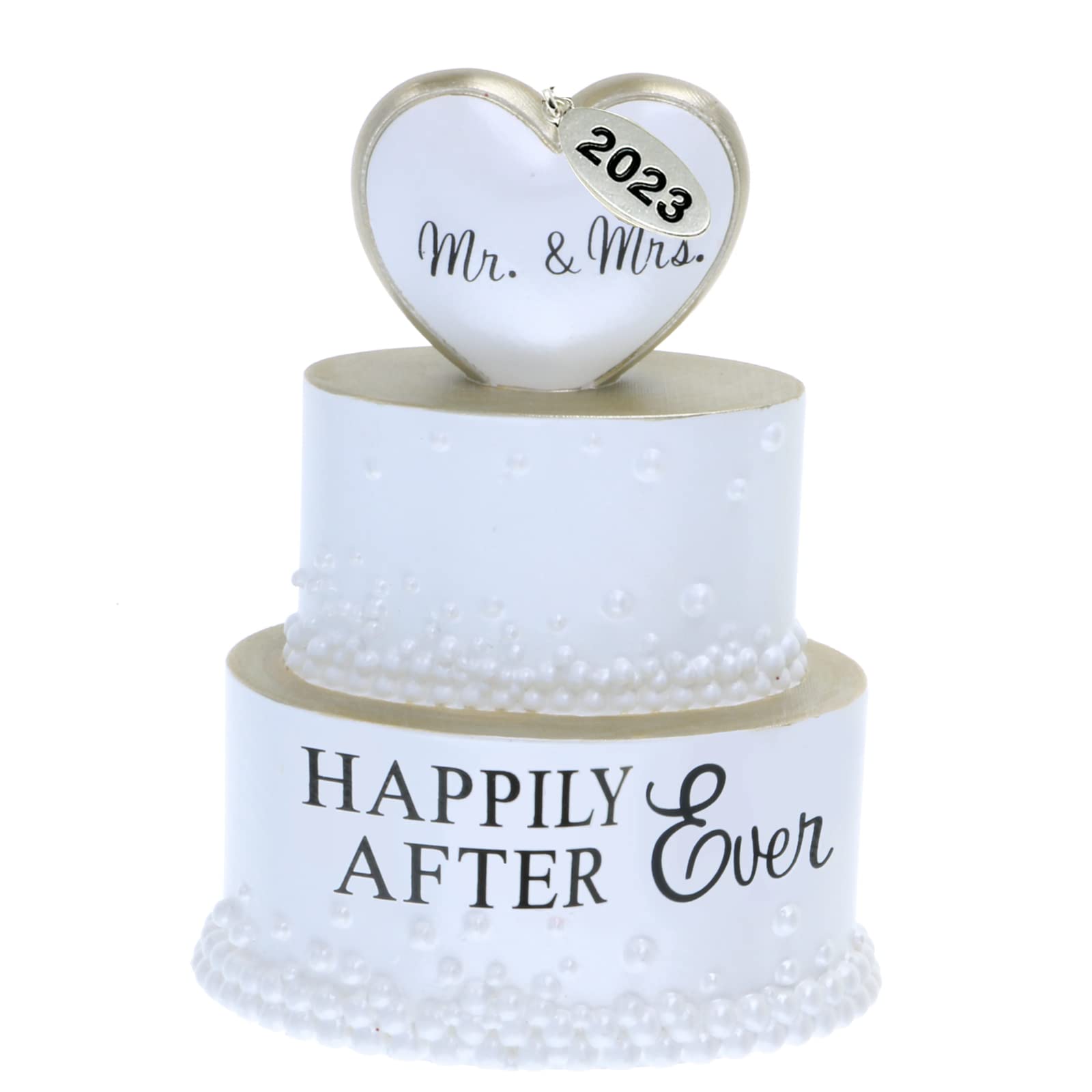 Our First Christmas Married Ornament 2023 Wedding Ornament with Happily Ever After, 3D Wedding Cake Ornament w/Gold Trim in Gift Box - can be Personalized at Home