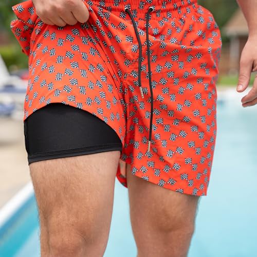 Checkered Flag - Lined Swim Trunks3